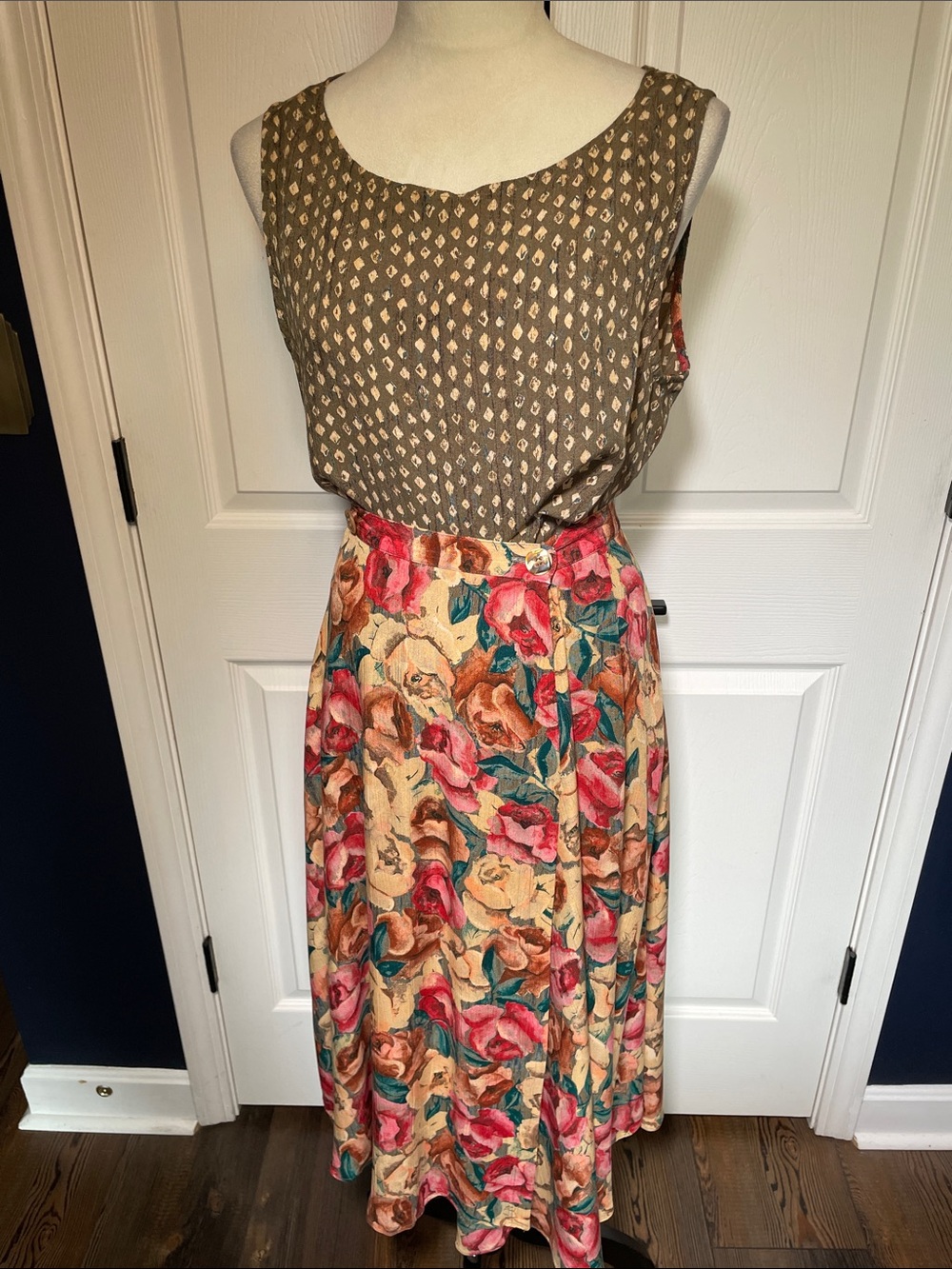 Vintage Carole Little Floral Midi Wrap Skirt & Tank Set Size Medium